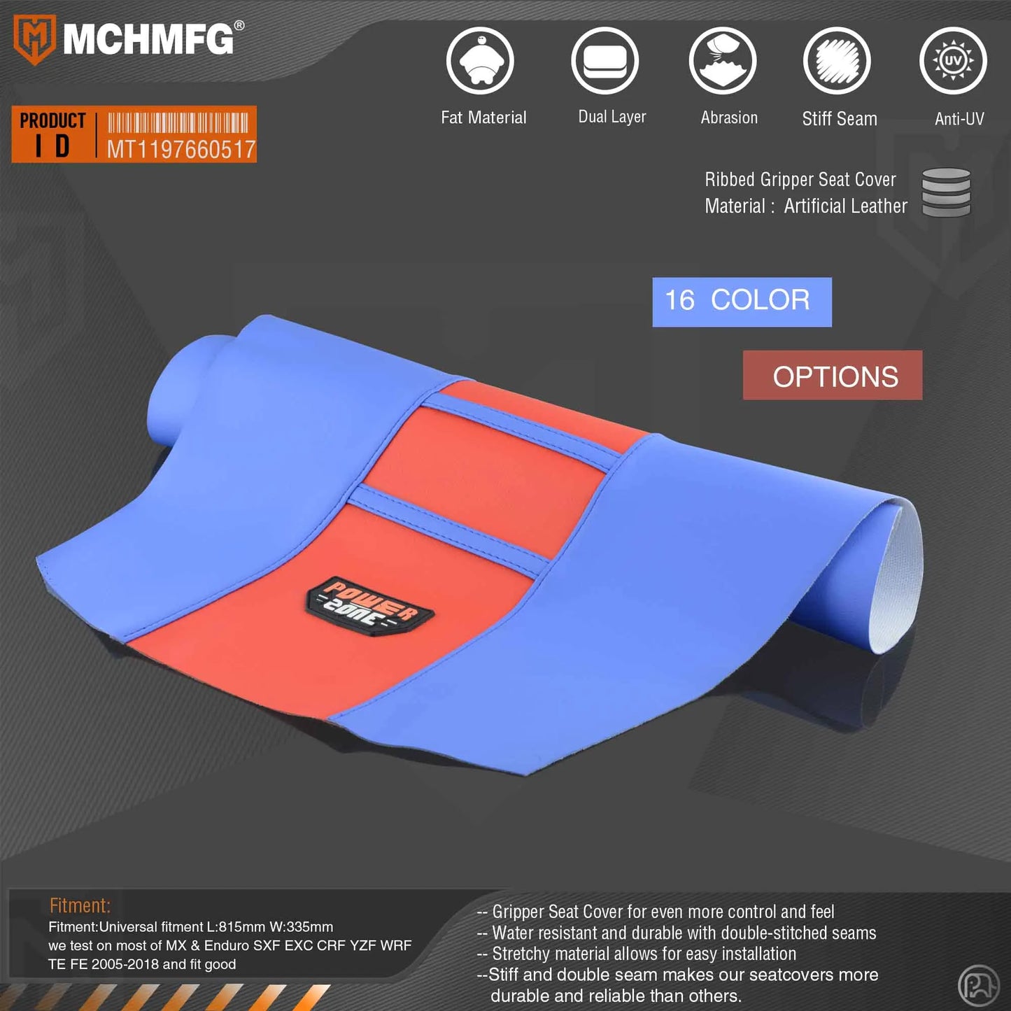 Ribbed Rubber Artificial leather Gripper Soft Seat Cover For HONDA YAMAHA SUZUKI KAWASAKI KTM Dirt Bike Off Road