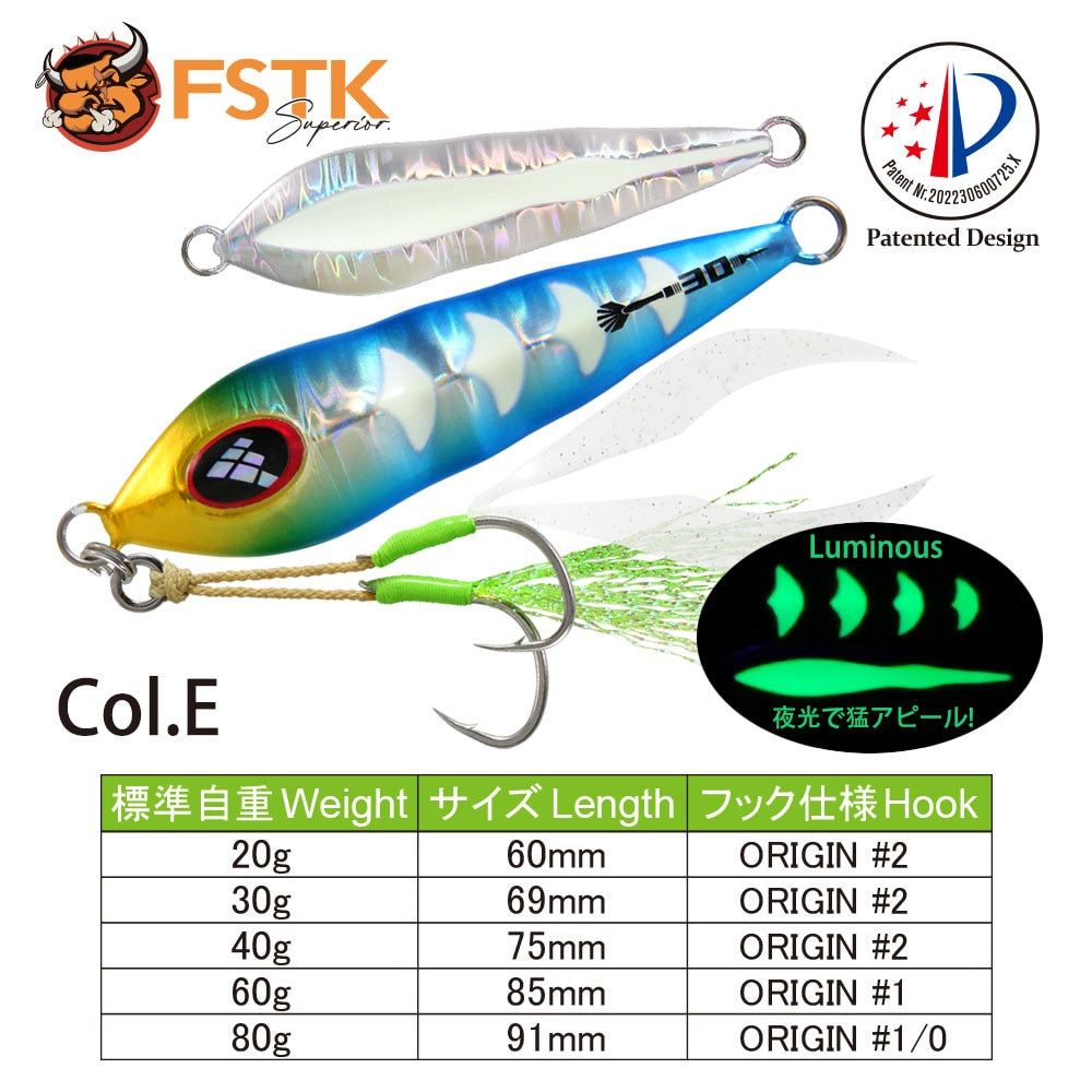 FSTK patent Sea fishing Slow pitch Jig 30g40g60g80g Grouper killer Metal Jigging Dart jig Spoon Artificial Bait Jig Fishing Lure