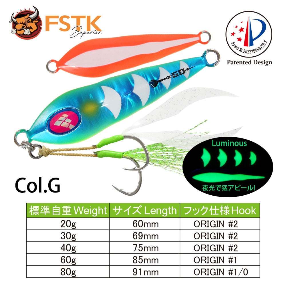 FSTK patent Sea fishing Slow pitch Jig 30g40g60g80g Grouper killer Metal Jigging Dart jig Spoon Artificial Bait Jig Fishing Lure