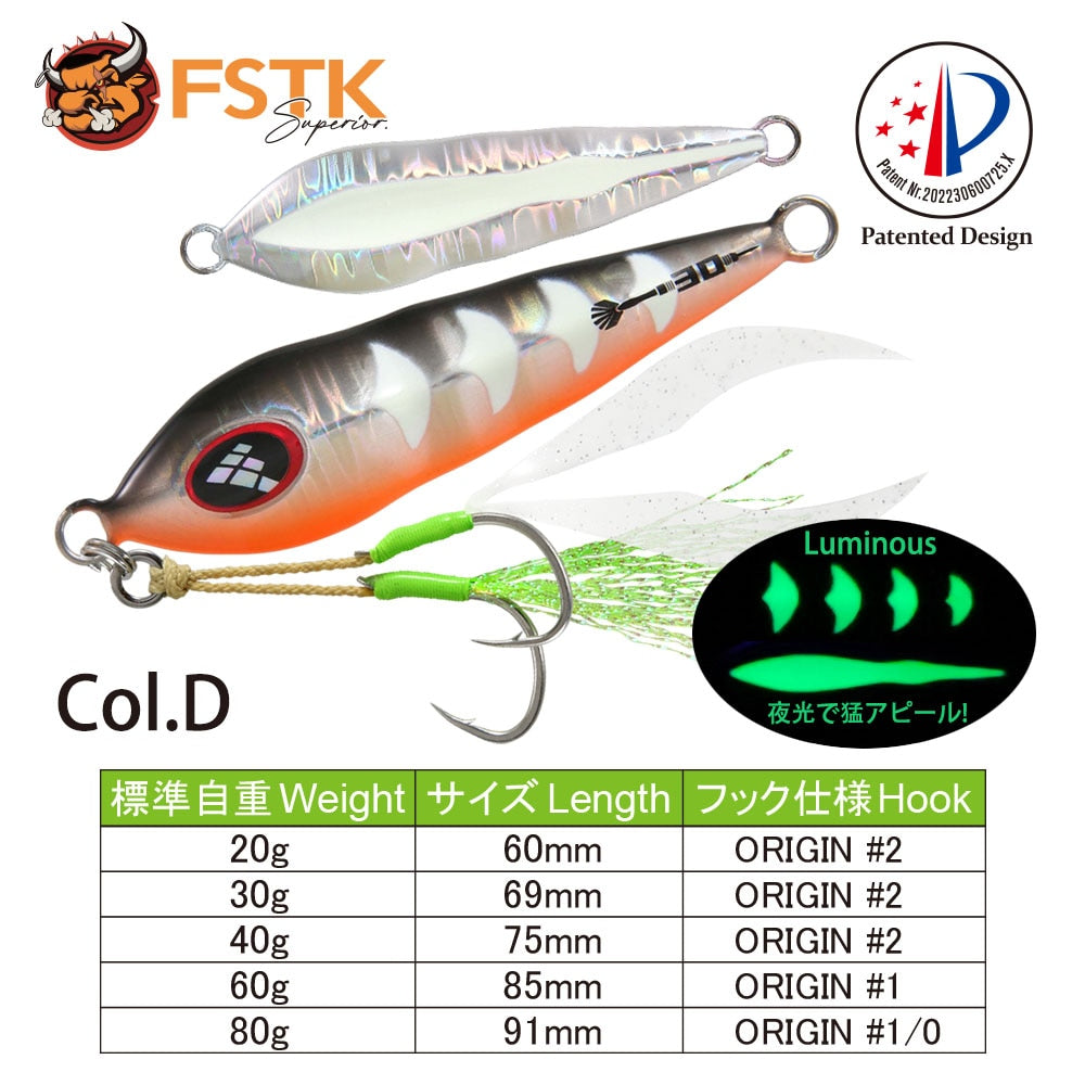 FSTK patent Sea fishing Slow pitch Jig 30g40g60g80g Grouper killer Metal Jigging Dart jig Spoon Artificial Bait Jig Fishing Lure
