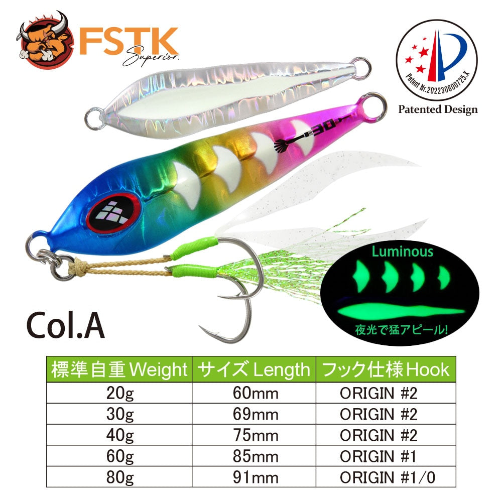 FSTK patent Sea fishing Slow pitch Jig 30g40g60g80g Grouper killer Metal Jigging Dart jig Spoon Artificial Bait Jig Fishing Lure