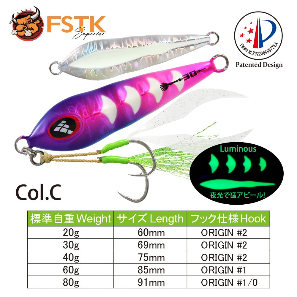 FSTK patent Sea fishing Slow pitch Jig 30g40g60g80g Grouper killer Metal Jigging Dart jig Spoon Artificial Bait Jig Fishing Lure