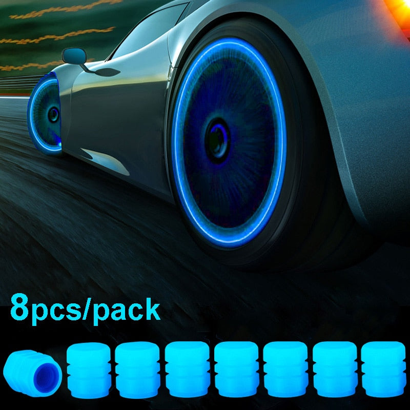 8pcs Car Luminous Tire Valve Caps Fluorescent Night Glowing Motorcycle Bicycle Bike Wheel Tyre Hub Valve Stem Caps Decor 1/ 4pcs