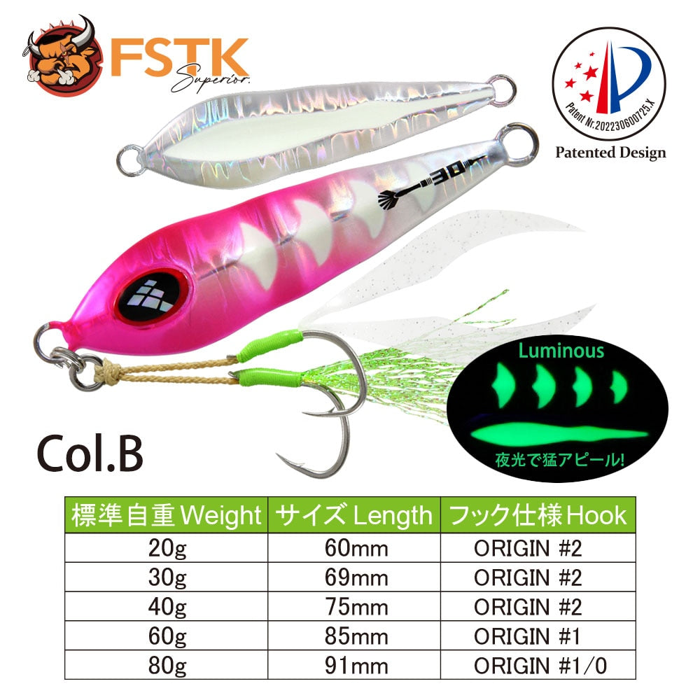 FSTK patent Sea fishing Slow pitch Jig 30g40g60g80g Grouper killer Metal Jigging Dart jig Spoon Artificial Bait Jig Fishing Lure
