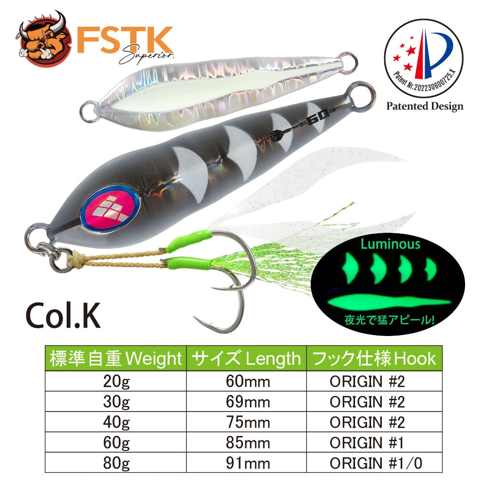 FSTK patent Sea fishing Slow pitch Jig 30g40g60g80g Grouper killer Metal Jigging Dart jig Spoon Artificial Bait Jig Fishing Lure