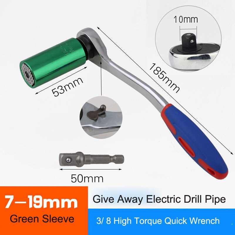 Universal Wrench Torque Head Set Socket Sleeve Ratchet 3/8 Bushing Spanner Magic Grip Tool Multi-function Socket Wrench