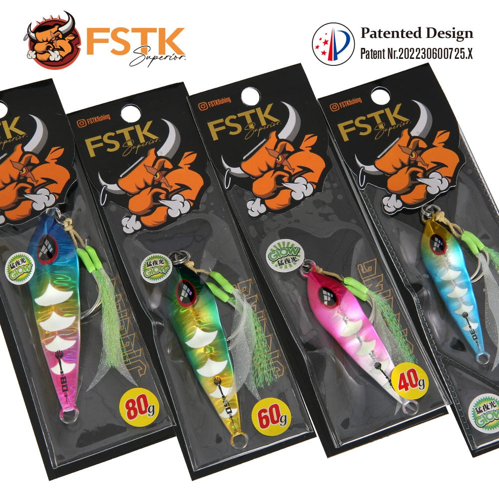 FSTK patent Sea fishing Slow pitch Jig 30g40g60g80g Grouper killer Metal Jigging Dart jig Spoon Artificial Bait Jig Fishing Lure