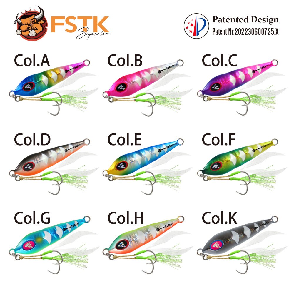 FSTK patent Sea fishing Slow pitch Jig 30g40g60g80g Grouper killer Metal Jigging Dart jig Spoon Artificial Bait Jig Fishing Lure