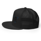 Black Embroidered Flat Trucker Hat Meshed Back