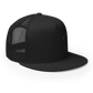 Black Embroidered Flat Trucker Hat Meshed Back