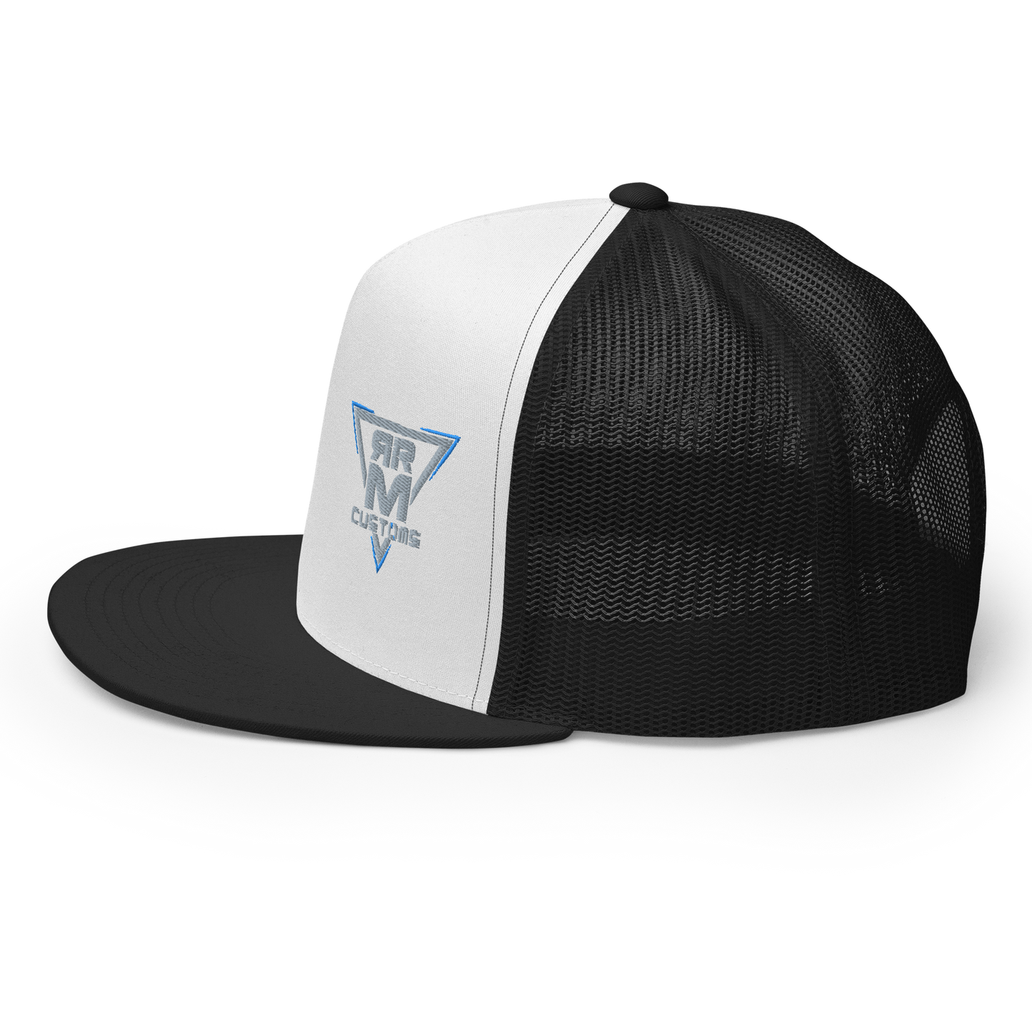 Gray Embroidered Flat Trucker Hat Meshed Back