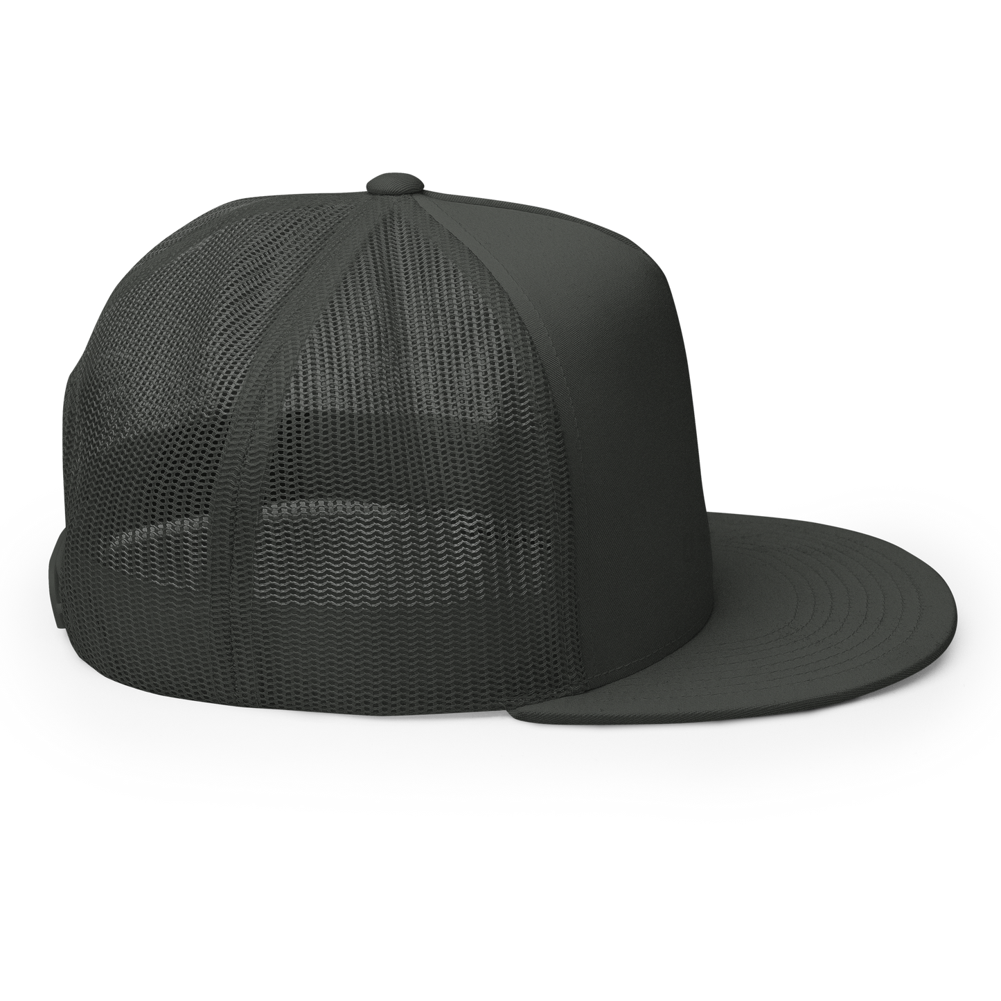 Gray Embroidered Flat Trucker Hat Meshed Back