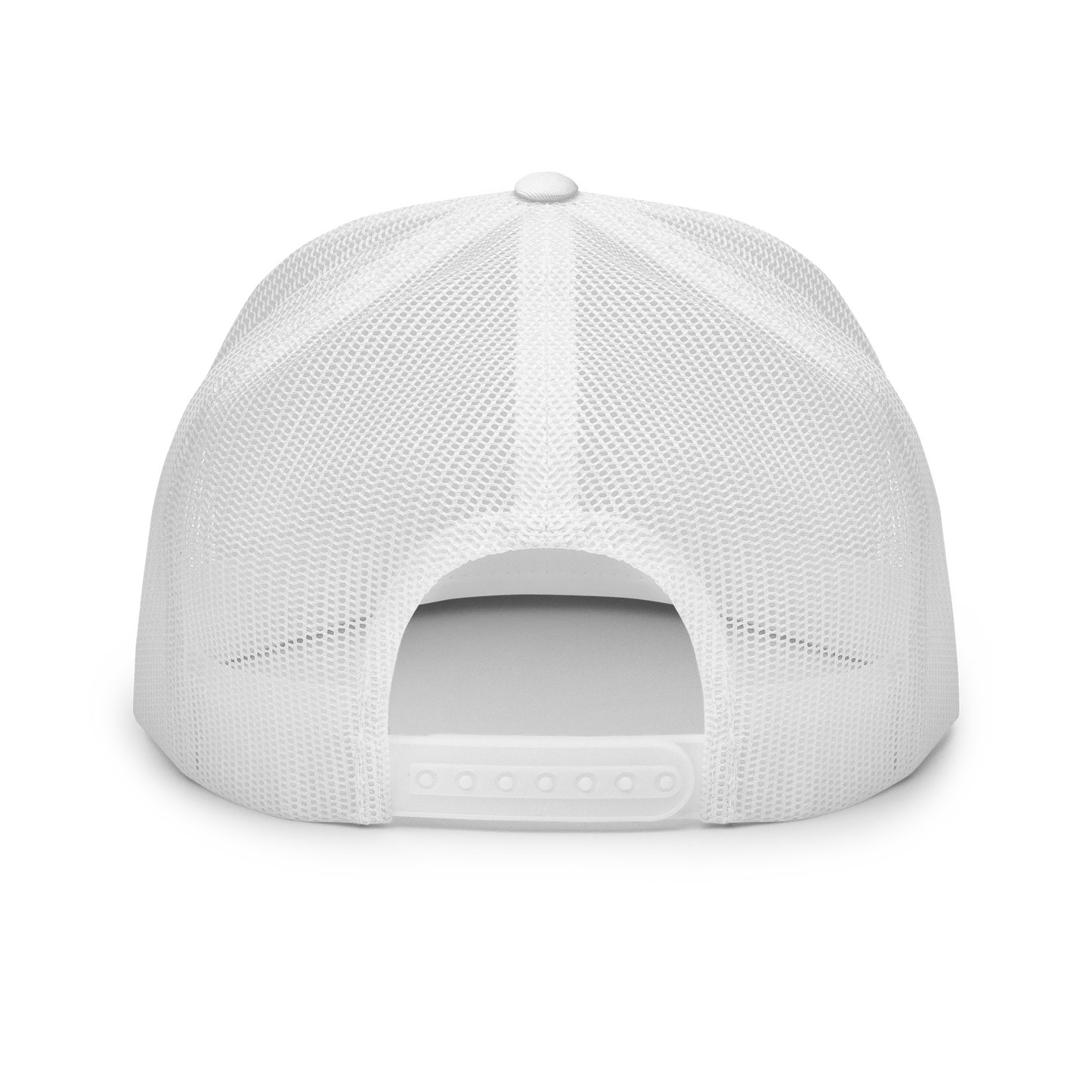 White Embroidered Flat Trucker Hat Meshed Back