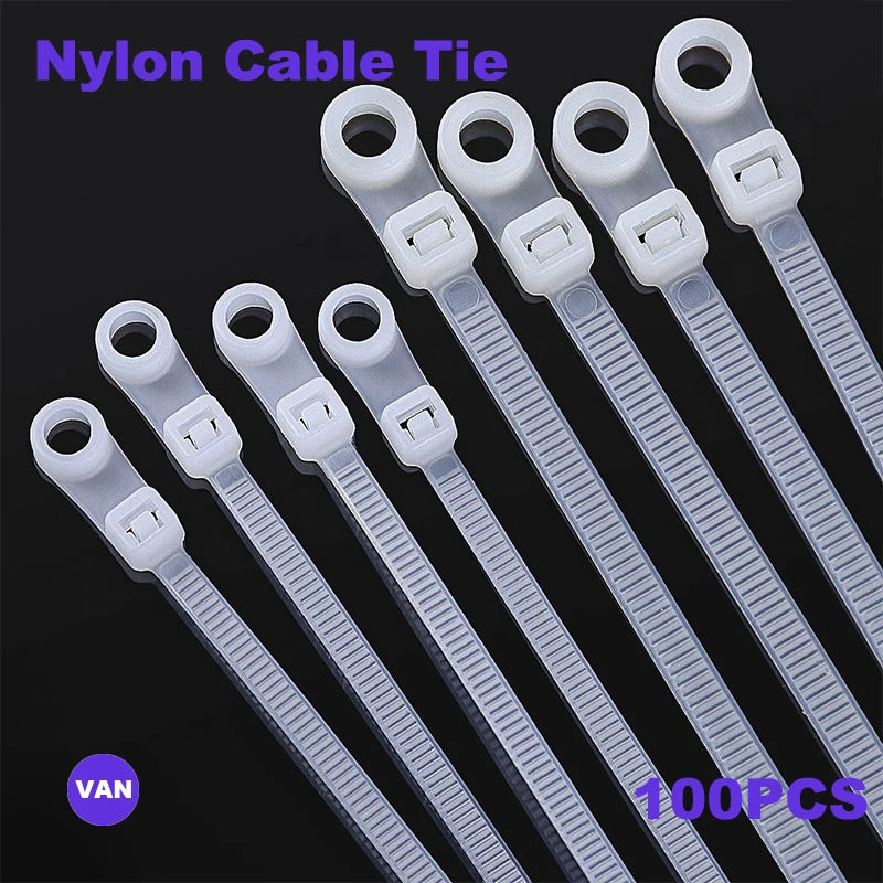 100PCS Screw Hole Cable Ties Fixed Cable Tie Nylon Cable Zip Ties With Screw Hole Mount Self Locking Loop Wrap Bundle Tie Straps