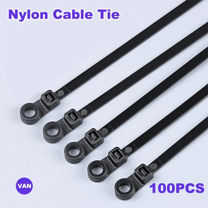 100PCS Screw Hole Cable Ties Fixed Cable Tie Nylon Cable Zip Ties With Screw Hole Mount Self Locking Loop Wrap Bundle Tie Straps