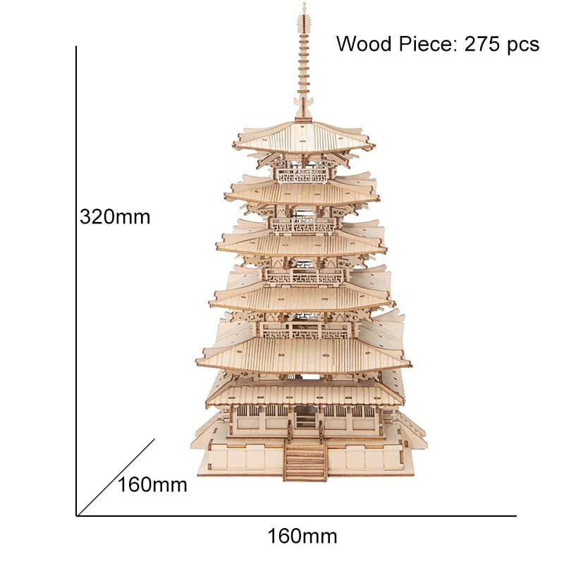 Robotime Five-storied Pagoda 3D Wooden Puzzle Toys For Children Kids Birthday Gift TGN02