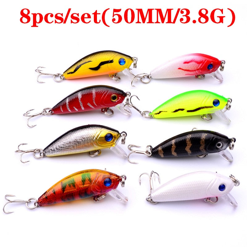 Mixed Colors Fishing Lure Kit Minnow Baits Set Wobbler Crankbaits Treble Hooks Fishing Tackle Artificial Plastic Hard Bait Kit