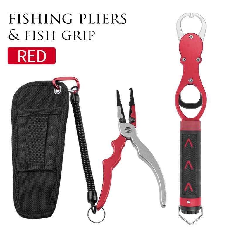 LINNHUE Best Aluminum Alloy Fishing Pliers Grip Set Fishing Tackle Hook Recover Cutter Line Split Ring Fishing Tool Accessories