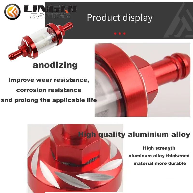 LING QI 8mm CNC Aluminum Alloy Glass Motorcycle Gas Fuel Gasoline Oil Filter Moto Accessories For ATV Dirt Pit Bike Motocross