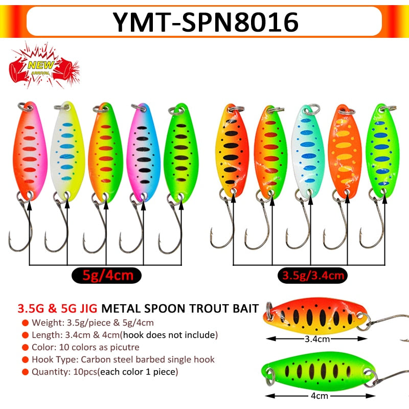 7/9/10Pcs Trout Bait 2.5g/2.6g/3g/3.2g/3.5g/5g Metal Spoon Fishing Lure Wobbler Casting Jigging Tackle Accessories Pesca Chub