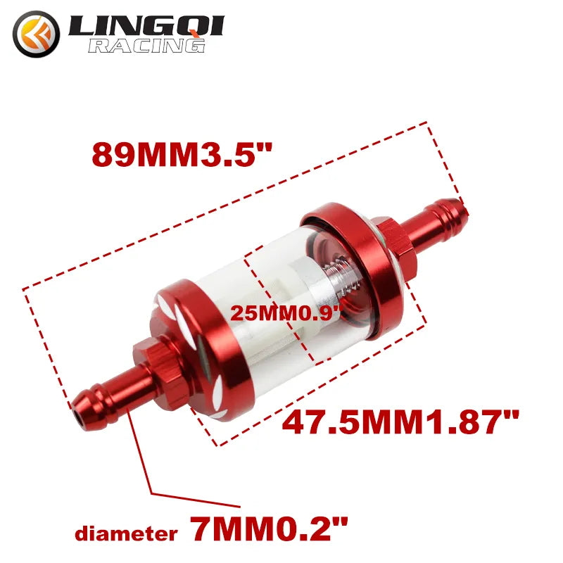 LING QI 8mm CNC Aluminum Alloy Glass Motorcycle Gas Fuel Gasoline Oil Filter Moto Accessories For ATV Dirt Pit Bike Motocross