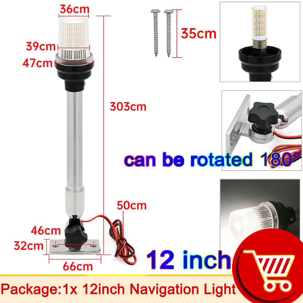 Navigation Light Waterproof Boat LED Light for Yacht Marine Fold Down Navigation Anchor Light 12V Sailing Signal Light 360 Degre