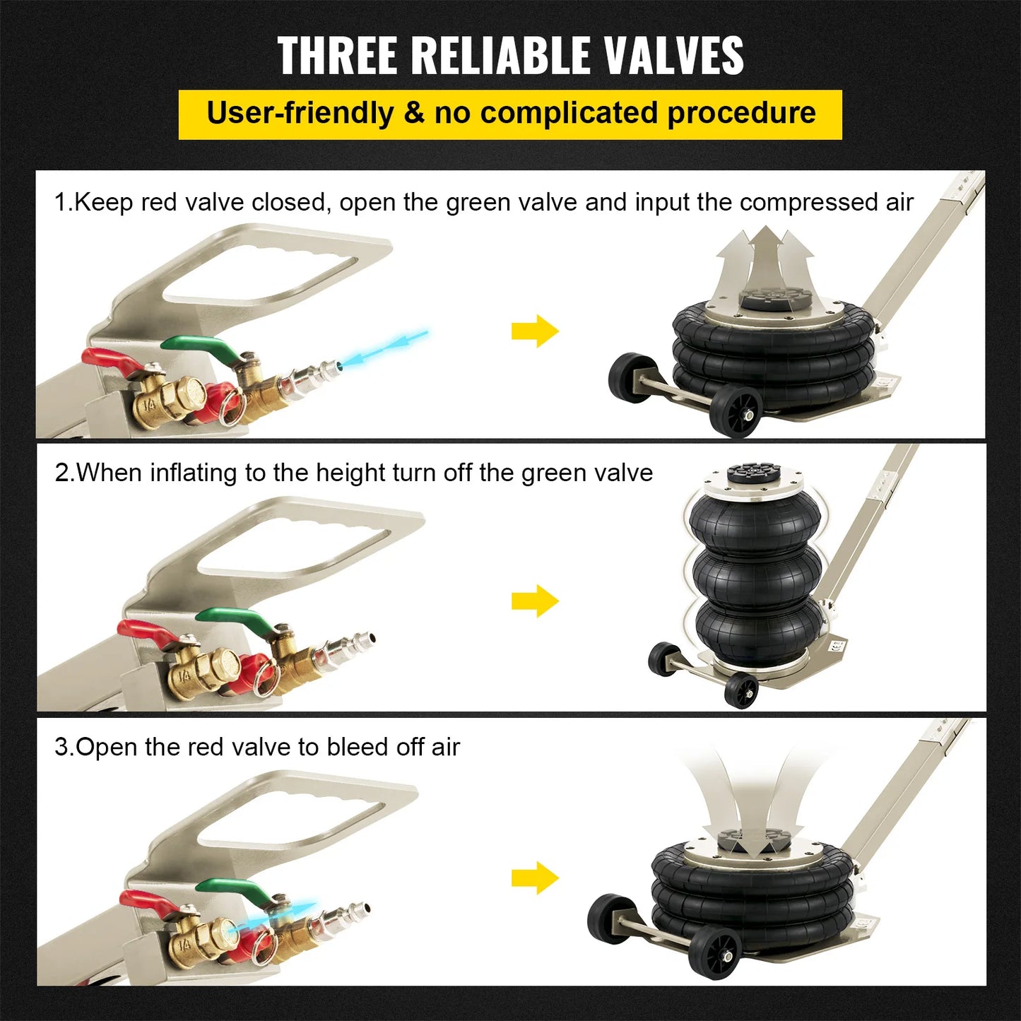 VEVOR 3 Ton / 5 Ton Triple Bag Air Pneumatic Jack with Adjustable Handle 40CM Fast Lifting Car Jack Van SUV Auto Car Lift Tool