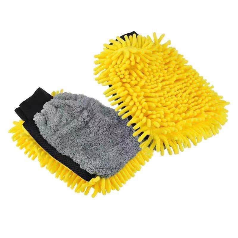 2 in 1 Ultrafine Fiber Chenille Microfiber Car Wash Glove Mitt Soft Mesh backing No Scratch for Car Wash Cleaning Glove