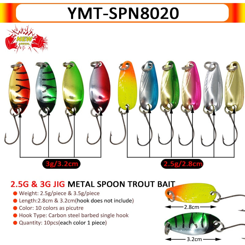 7/9/10Pcs Trout Bait 2.5g/2.6g/3g/3.2g/3.5g/5g Metal Spoon Fishing Lure Wobbler Casting Jigging Tackle Accessories Pesca Chub