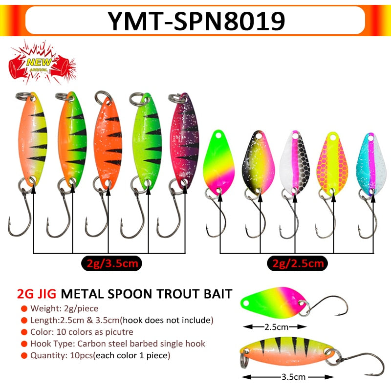 7/9/10Pcs Trout Bait 2.5g/2.6g/3g/3.2g/3.5g/5g Metal Spoon Fishing Lure Wobbler Casting Jigging Tackle Accessories Pesca Chub