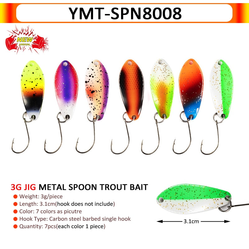 7/9/10Pcs Trout Bait 2.5g/2.6g/3g/3.2g/3.5g/5g Metal Spoon Fishing Lure Wobbler Casting Jigging Tackle Accessories Pesca Chub