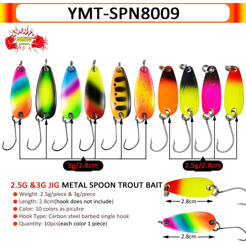 7/9/10Pcs Trout Bait 2.5g/2.6g/3g/3.2g/3.5g/5g Metal Spoon Fishing Lure Wobbler Casting Jigging Tackle Accessories Pesca Chub