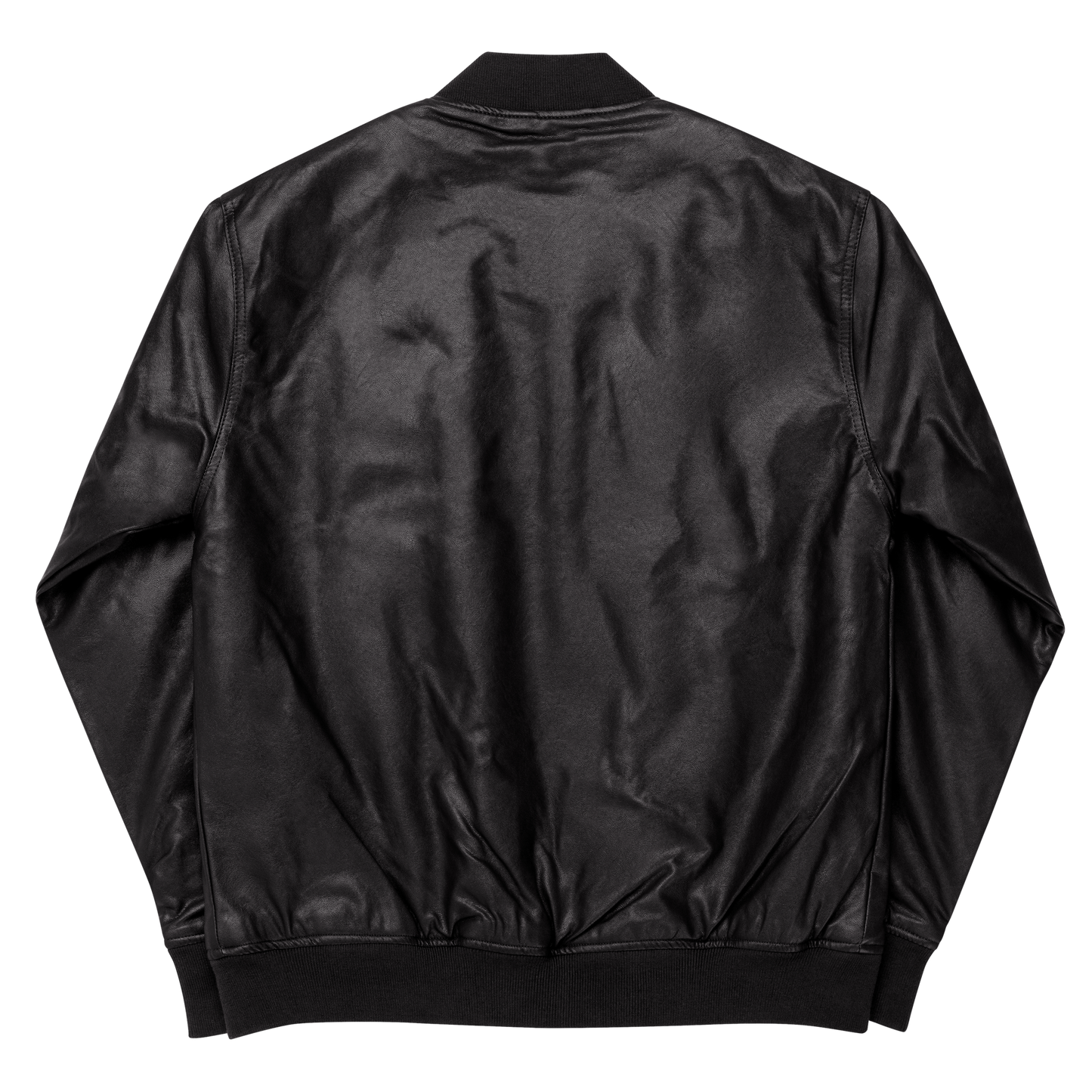 Black Embroidered Leather Bomber Jacket