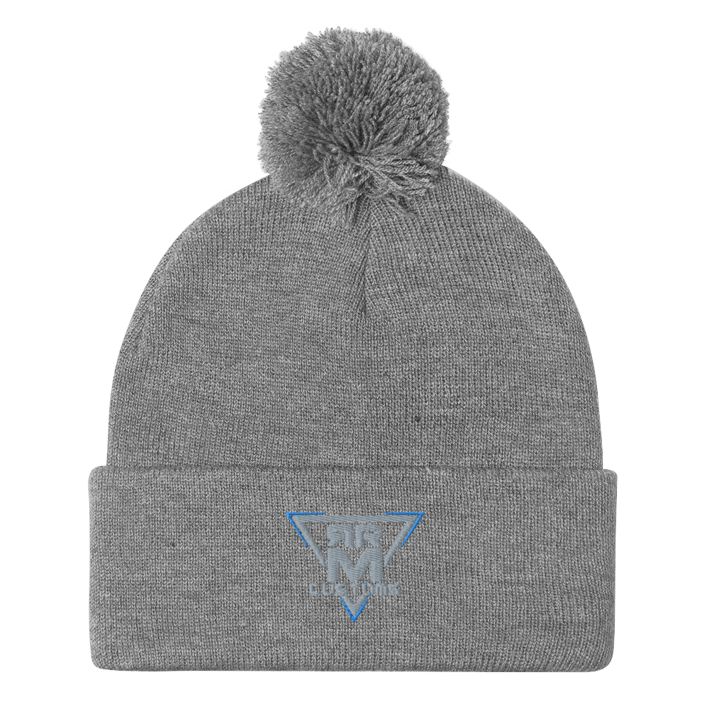 Gray Embroidered Pom-Pom Beanie