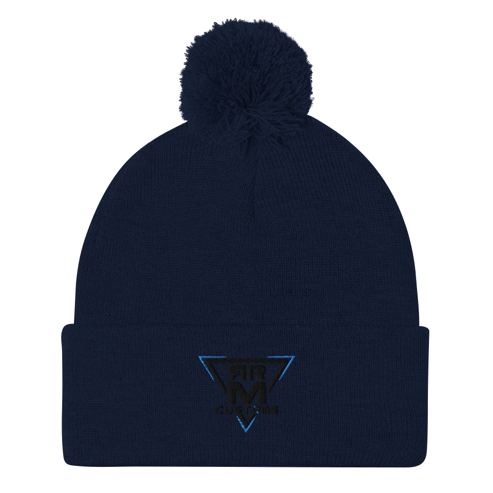 Black Embroidered Pom-Pom Beanie