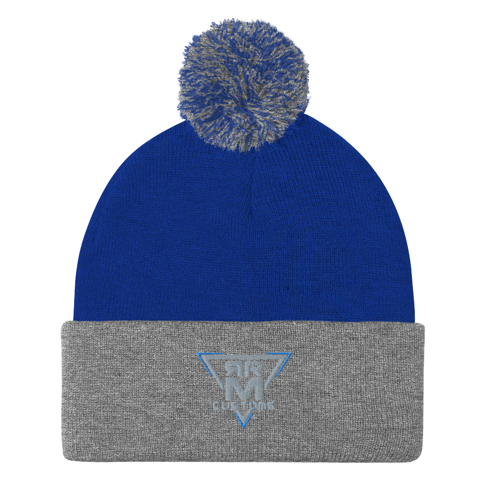 Gray Embroidered Pom-Pom Beanie