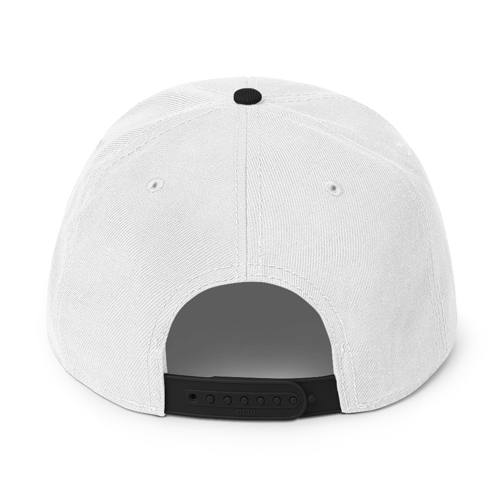 White Embroidered Flat Snapback Hat