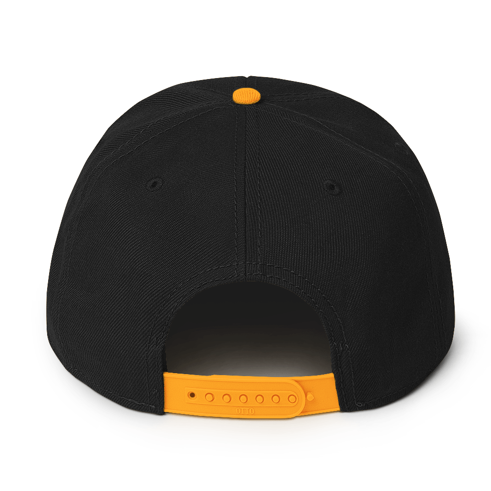 Black Embroidered Flat Snapback Hat