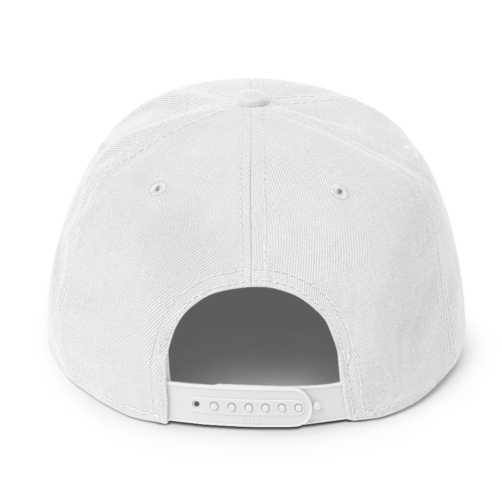 White Embroidered Flat Snapback Hat