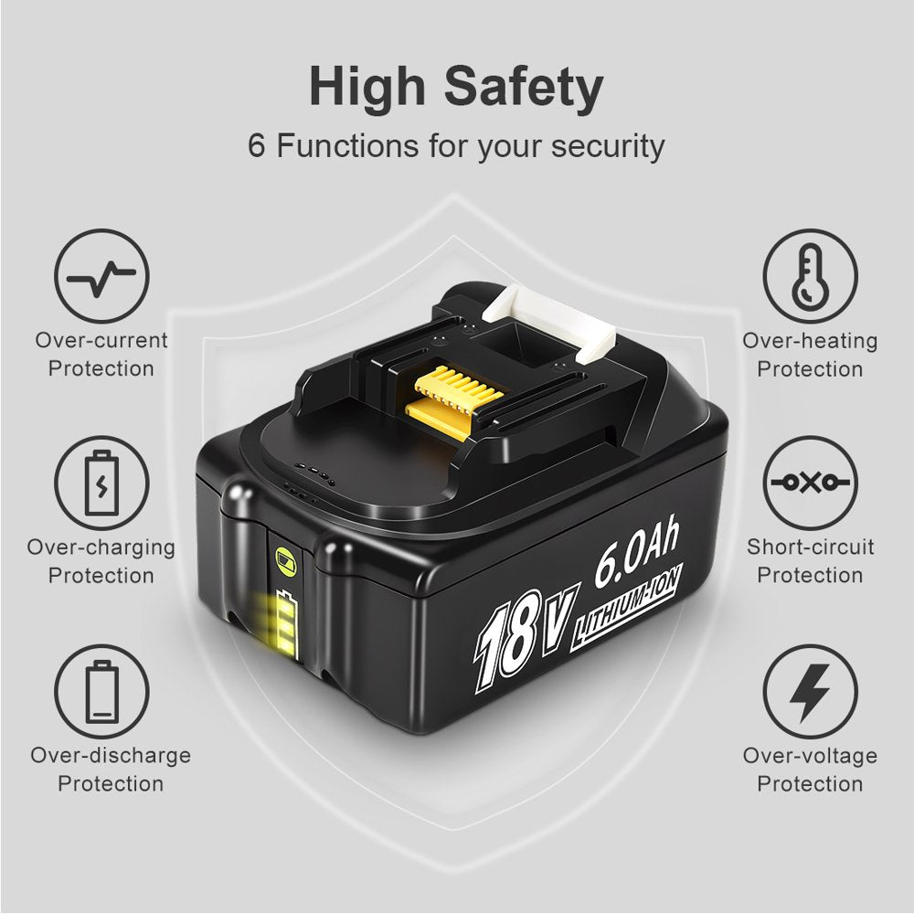 6Pack Replacement for  18V Battery BL1860B 6.0Ah High Capcaity Battery