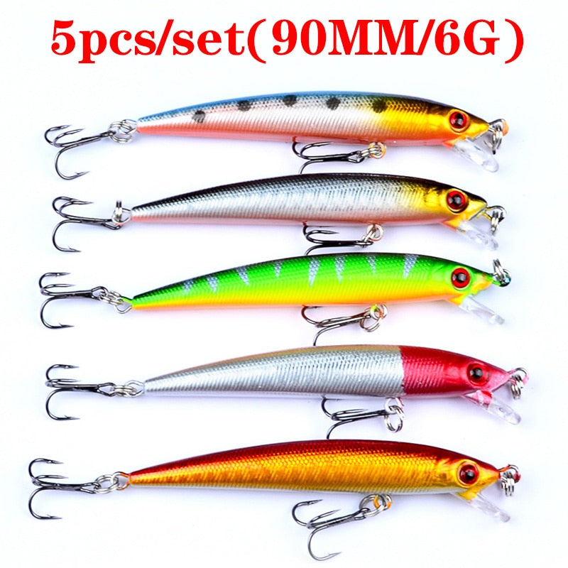 Mixed Colors Fishing Lure Kit Minnow Baits Set Wobbler Crankbaits Treble Hooks Fishing Tackle Artificial Plastic Hard Bait Kit