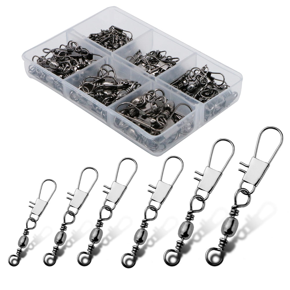 100pcs/box 6 Size Swivel Fishing Connector Snap Pin Rolling Fishing Lure Tackle Alloy Fishing Gear Fish Tool Fishing Accessories