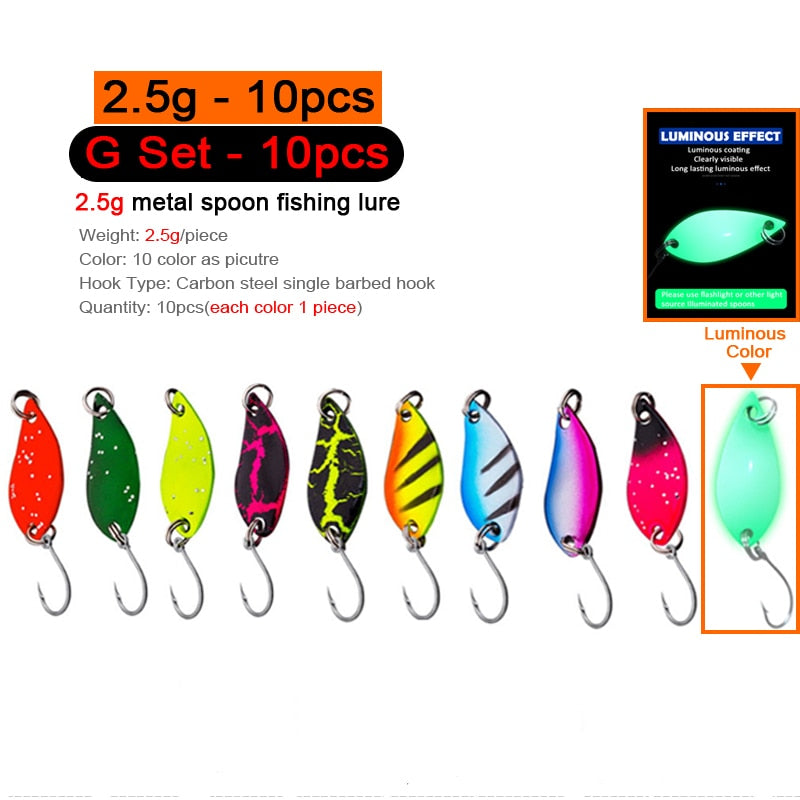 7/9/10Pcs Trout Bait 2.5g/2.6g/3g/3.2g/3.5g/5g Metal Spoon Fishing Lure Wobbler Casting Jigging Tackle Accessories Pesca Chub