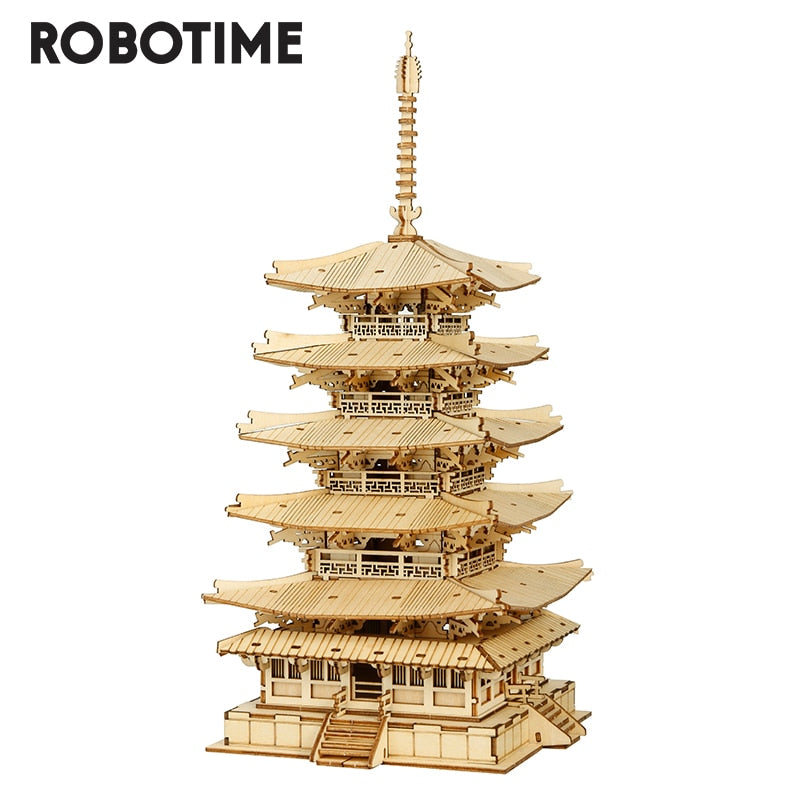 Robotime Five-storied Pagoda 3D Wooden Puzzle Toys For Children Kids Birthday Gift TGN02