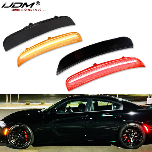 iJDM Amber/Red Front/Rear bumper Full LED Side Marker Light Kit For 2015-up Dodge Charger,Replace OEM Sidemarker Lamps 12V