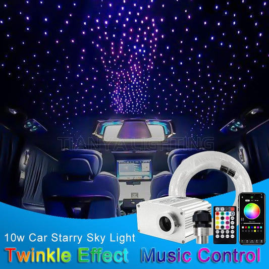 10W Car LED Starry Sky Ceiling Twinkle Fiber Optic Light Interior Decoration Roof Star Light Music Control Ambient Light