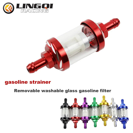 LING QI 8mm CNC Aluminum Alloy Glass Motorcycle Gas Fuel Gasoline Oil Filter Moto Accessories For ATV Dirt Pit Bike Motocross