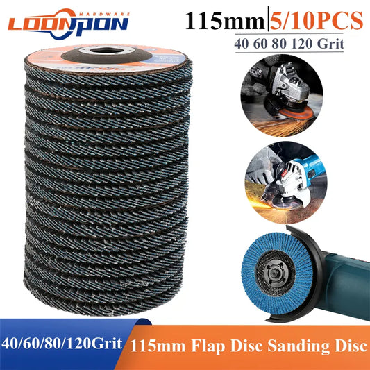 Loonpon 115mm/4.5inch Flap Discs Sanding Discs Grinding Wheels Blade Abrasive Tool For Angle Grinder 40/60/80/120Grit 5/10Pcs