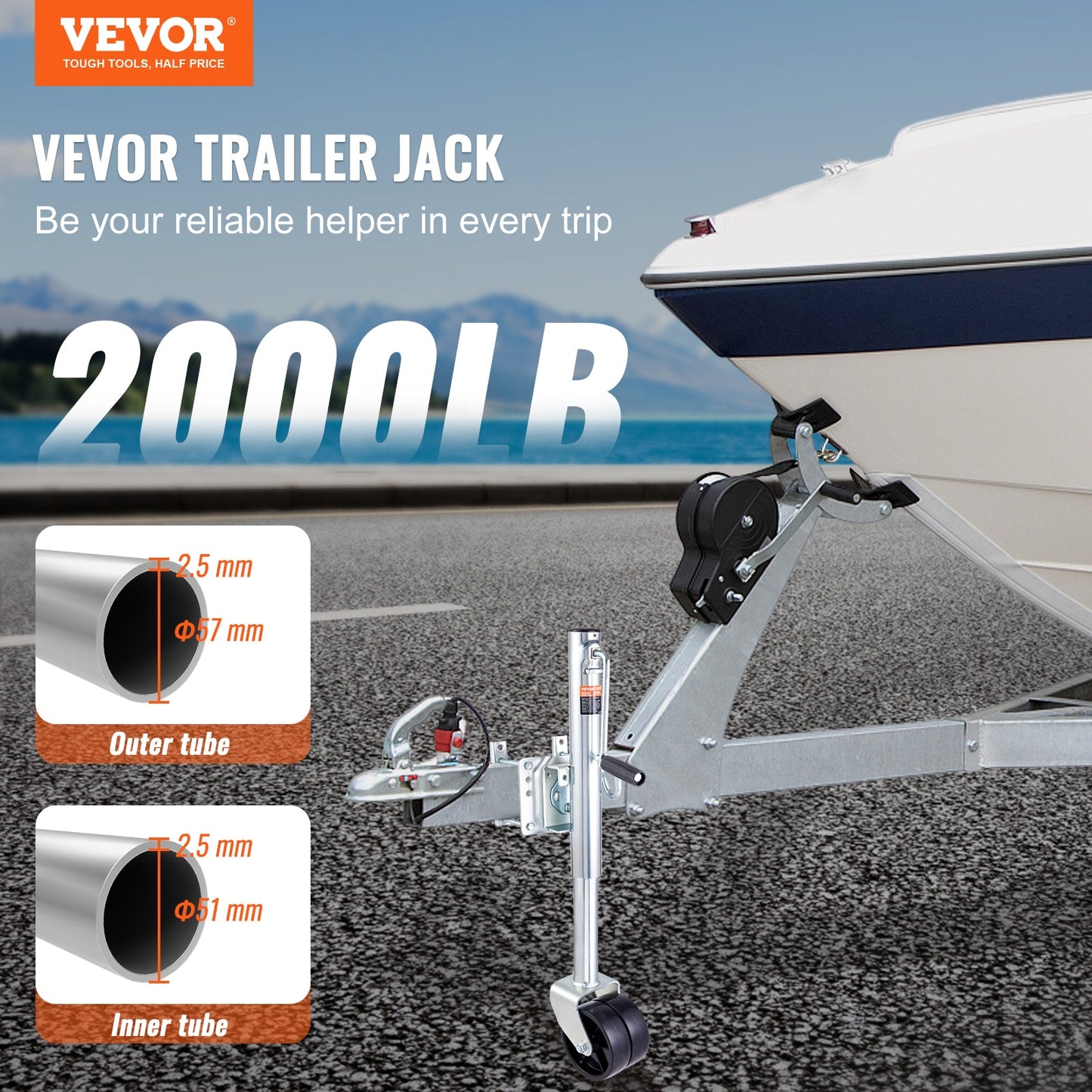 VEVOR 1000/1500/2000lbs Trailer Jack Tongue Stand with Solid Jockey Sidewind Round Wheel Lifting Boat RV Parts Accessories