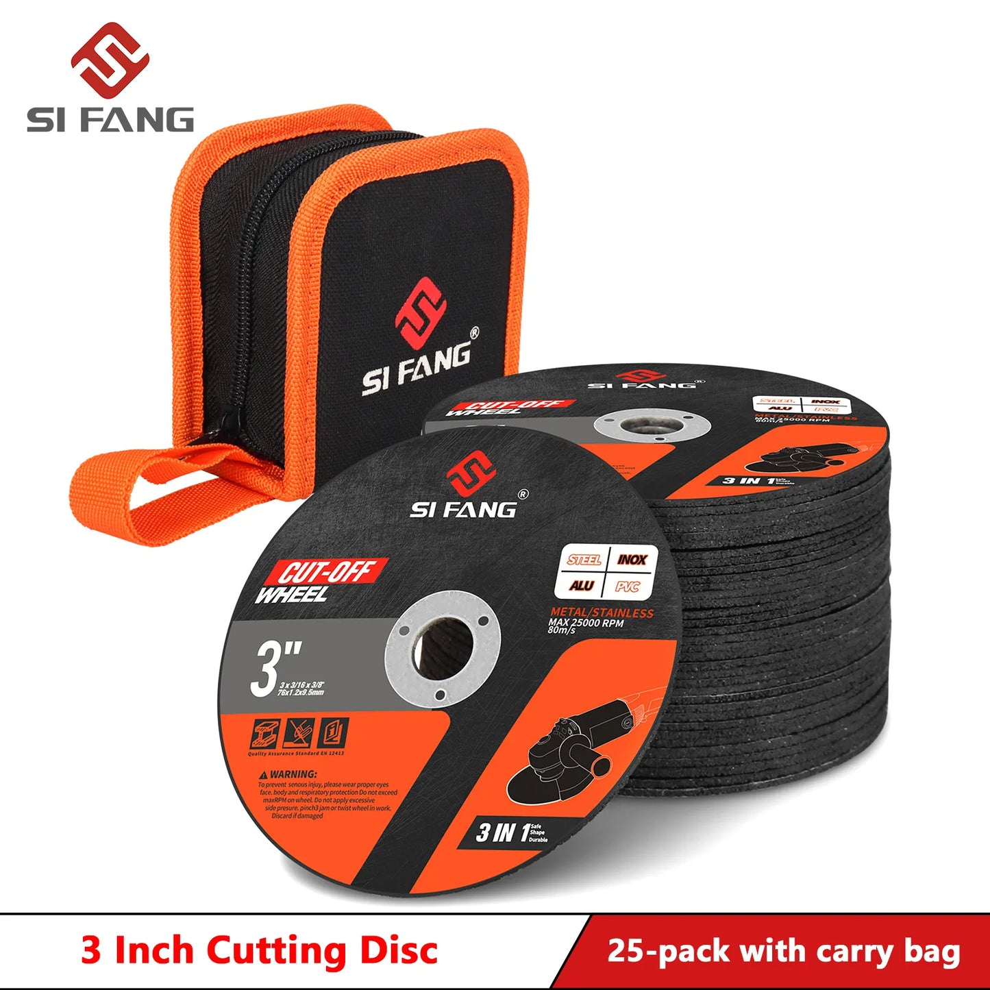 25-pack Metal Cutting Discs 3 Inch 75mm Cut Off Wheels Circle Blades Electric Angle Grinder Accessories with Pouch